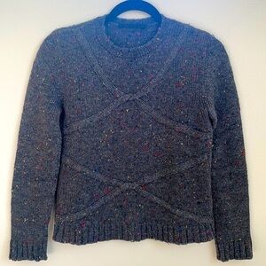 Jenni Kayne Grey Cable Knit Alpaca wool blend speckled crewneck sweater XS